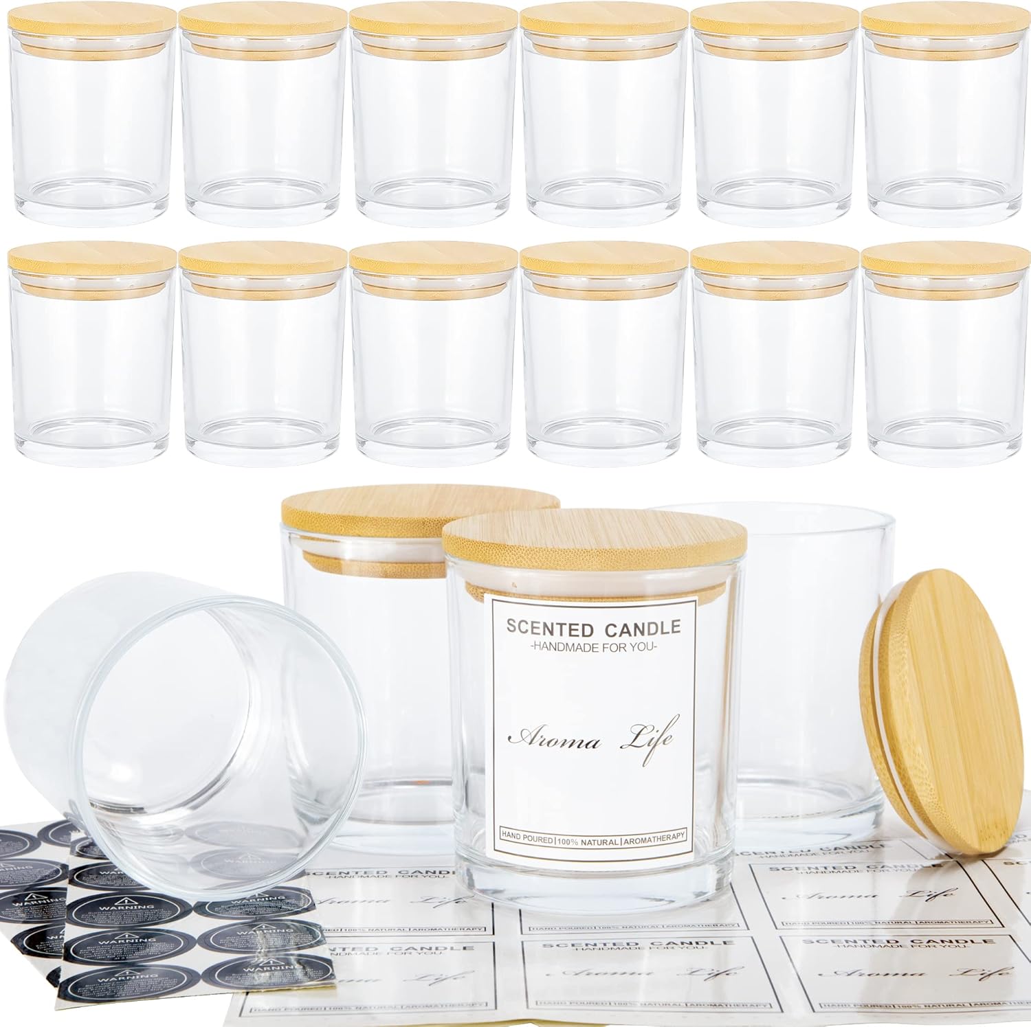 10oz Candle Jars with Bamboo Lids for DIY Candle Making