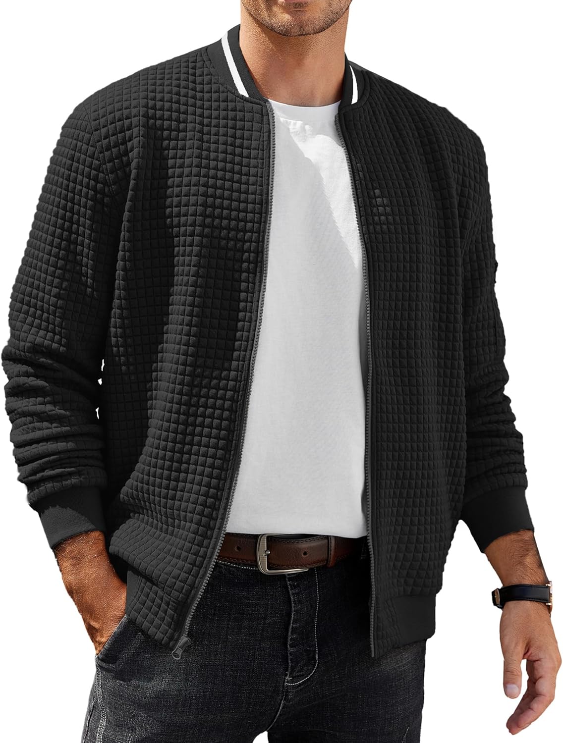 COOFANDY Mens Zip Up Sweater Jacket for Casual Style