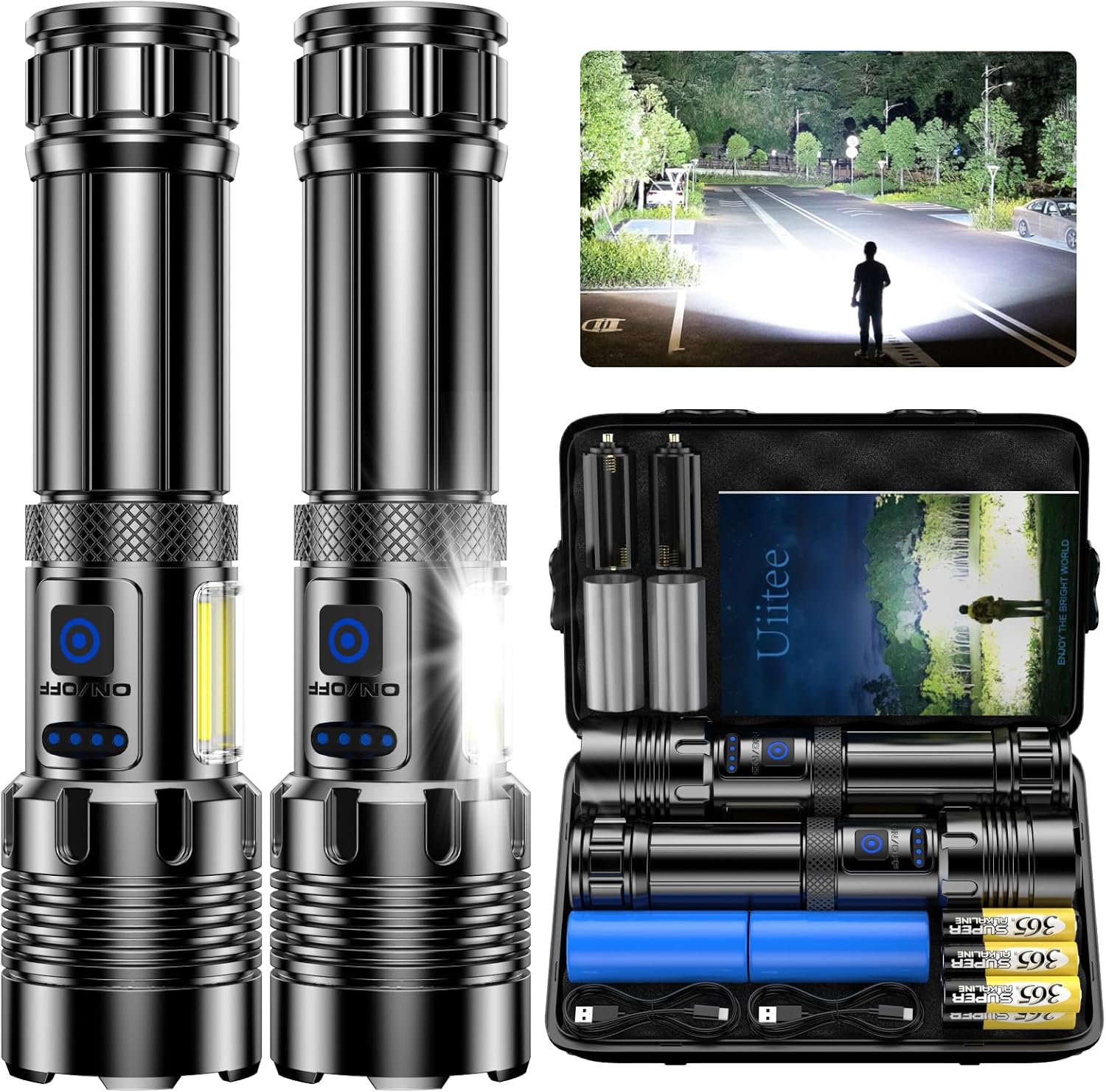 High Lumens Rechargeable Flashlights 2000 Lumen 2 Pack