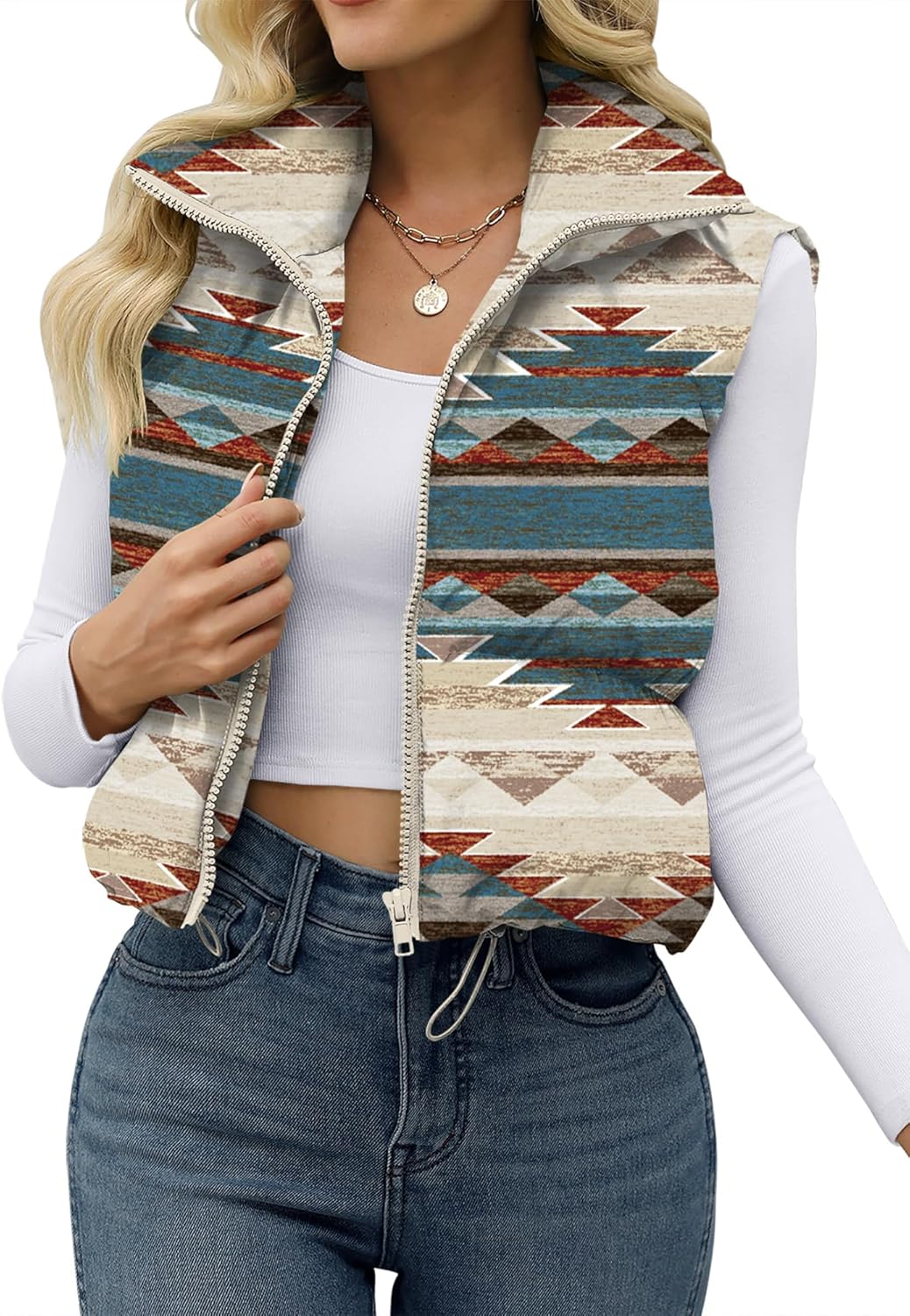 Women's Crop Puffer Vest Lightweight Sleeveless Jacket for Winter