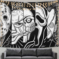 Black White Horror Face Tapestry Wall Hanging - Trippy Halloween Decor