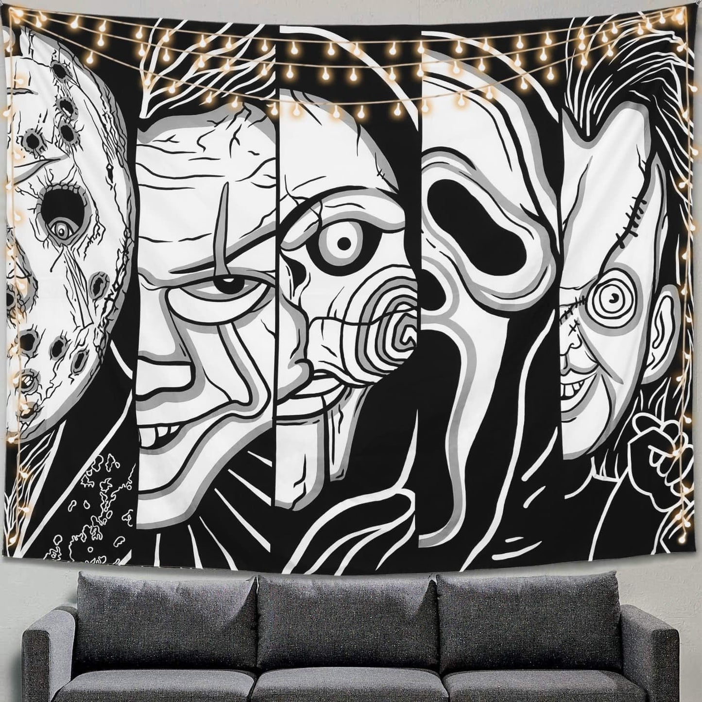 ARTCREATOR Black White Horror Face Tapestry for Unique Decor