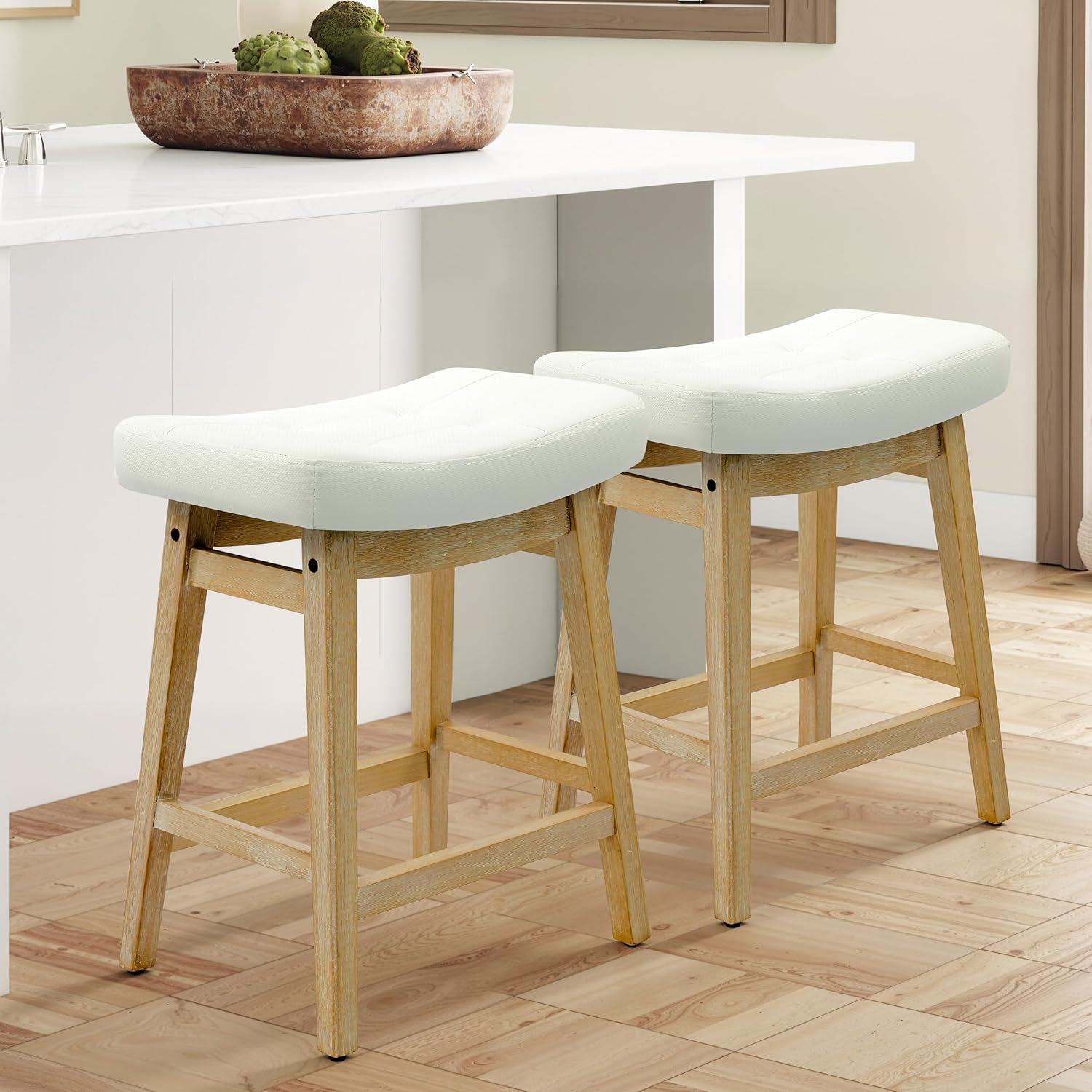 Comfortable Counter Height White Bar Stools Set of 2 for Kitchen