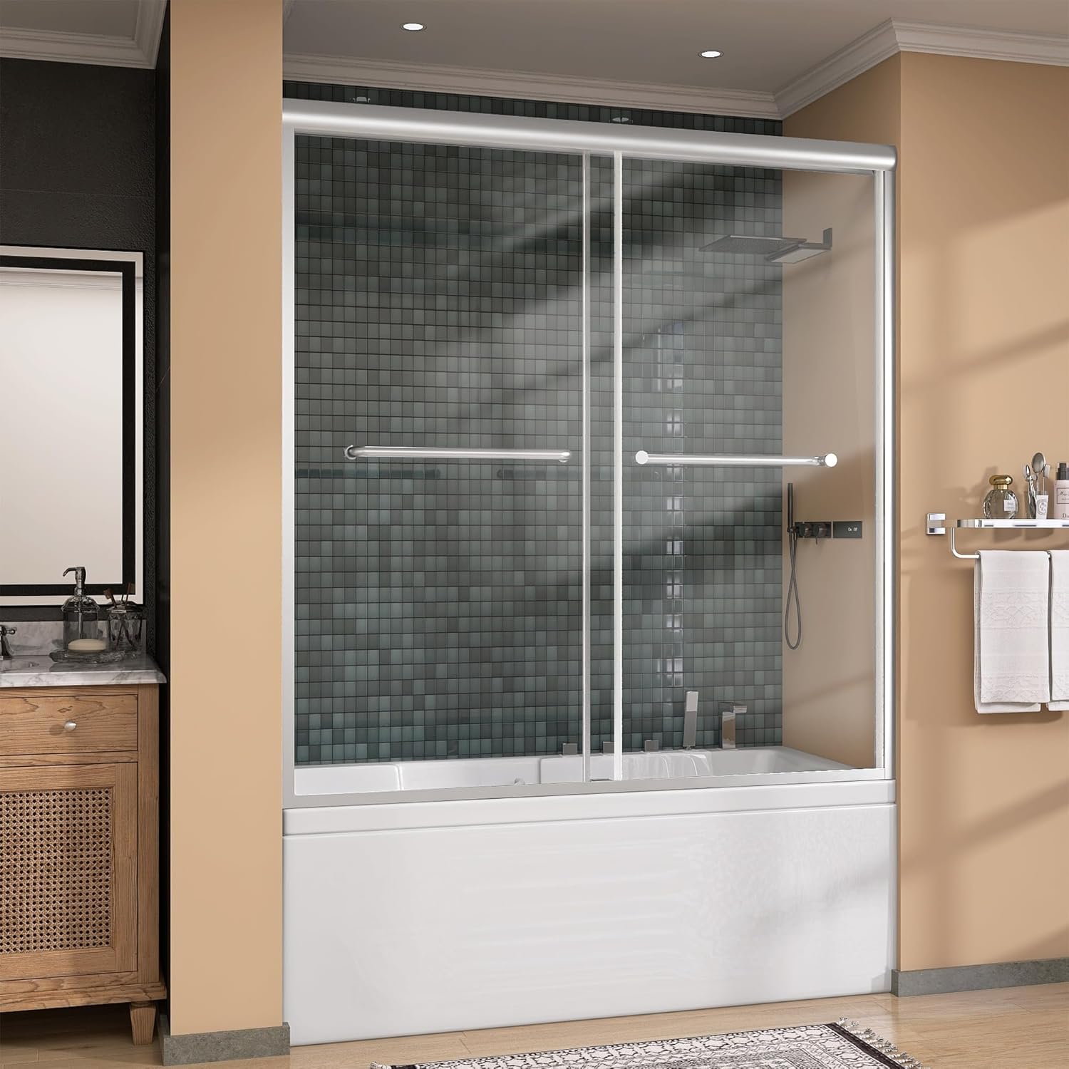 GETPRO Tub Shower Door 56-60 in. W x 62 in. H for Bathtub