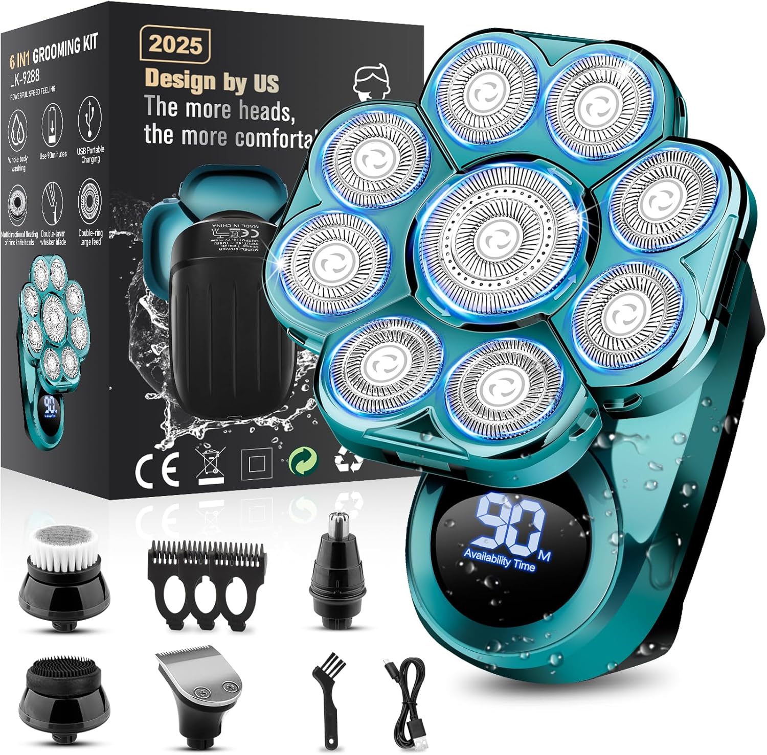 9D Electric Head Shaver for Bald Men - 5-in-1 Grooming Kit