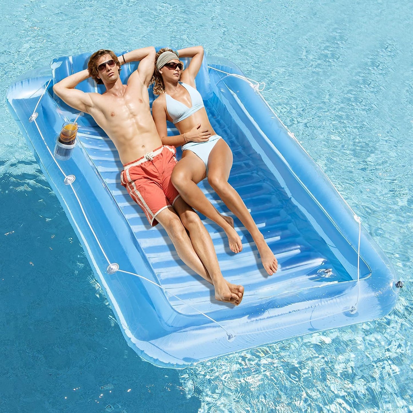 Inflatable Pool Floats Lounger for Adults with Pillow & Cup Holder
