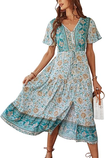TEMOFON Women's Summer Bohemian Floral Print Maxi Dress Review