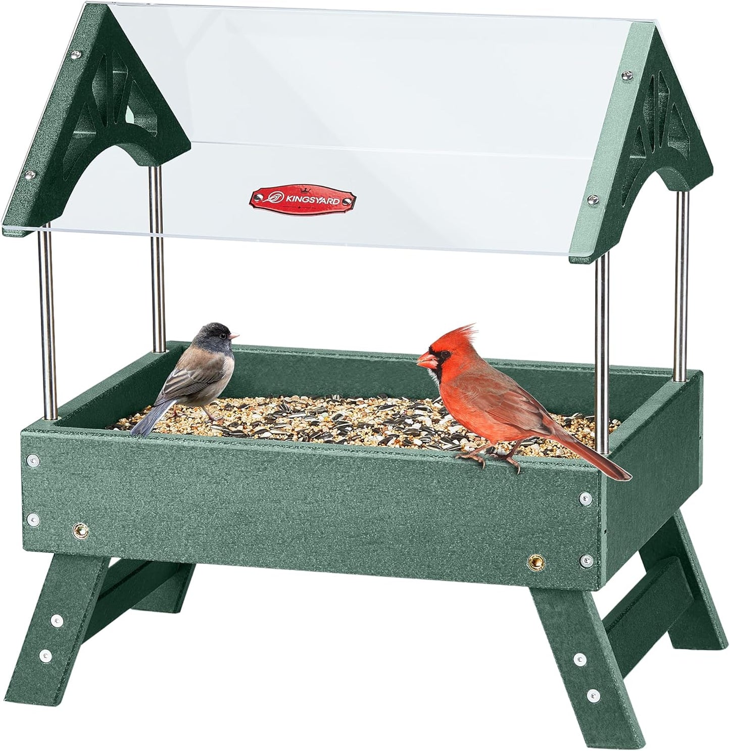 Kingsyard Ground Bird Feeder for Outdoors - Large Capacity Green