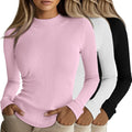 Women's Ribbed Mock Turtleneck Long Sleeve Tops - Slim Fit 3 Pack