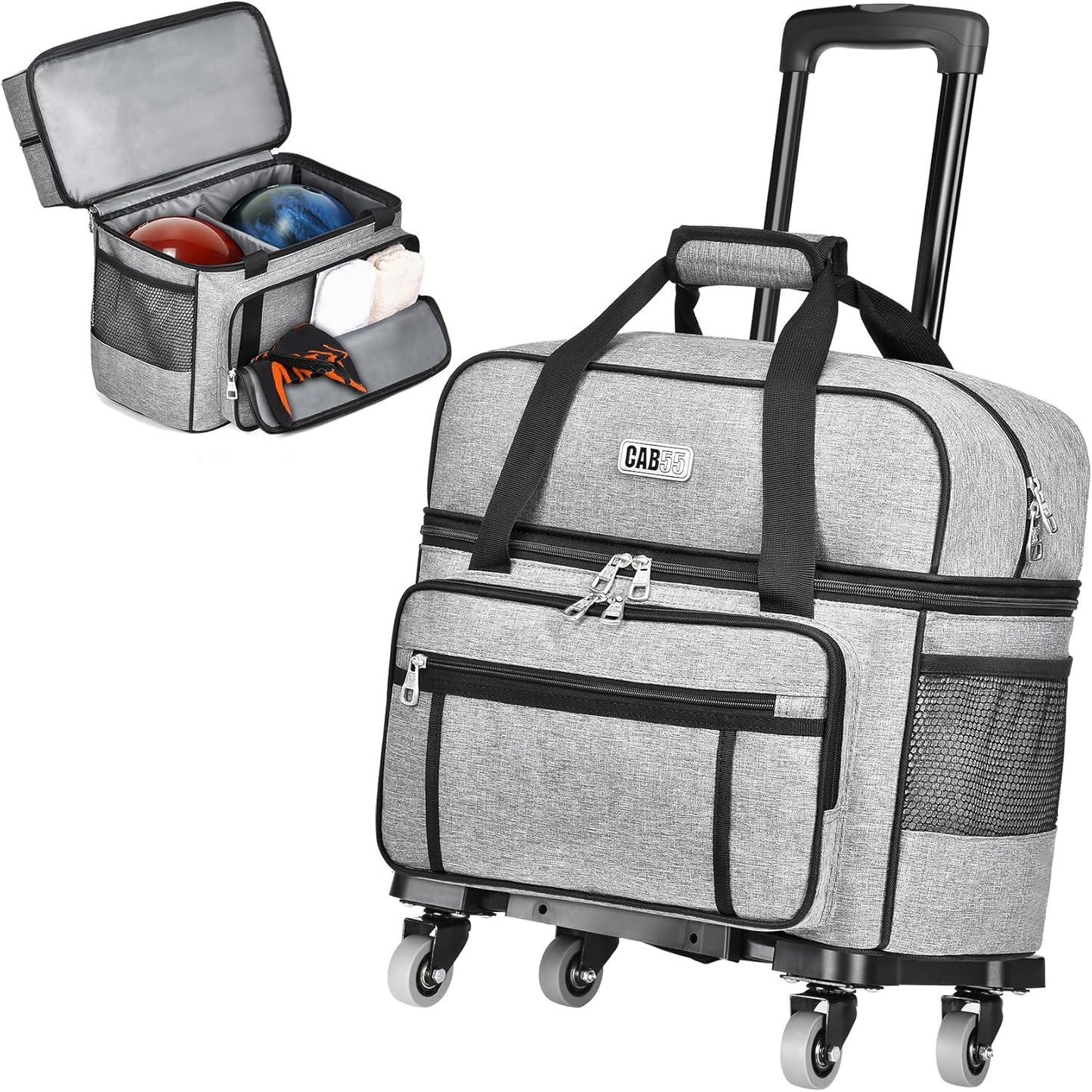 CAB55 2 Ball Bowling Bag with Wheels and Shoe Compartment