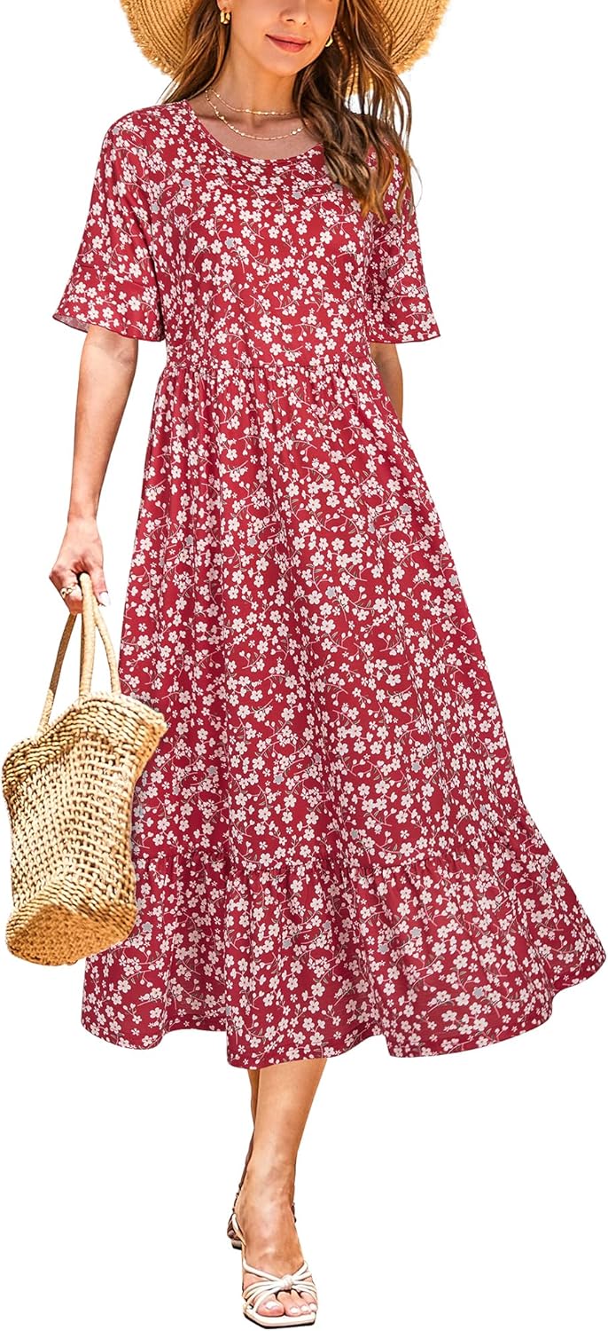 Stylish Women's Summer Casual Short Sleeve Tiered Dress 2025