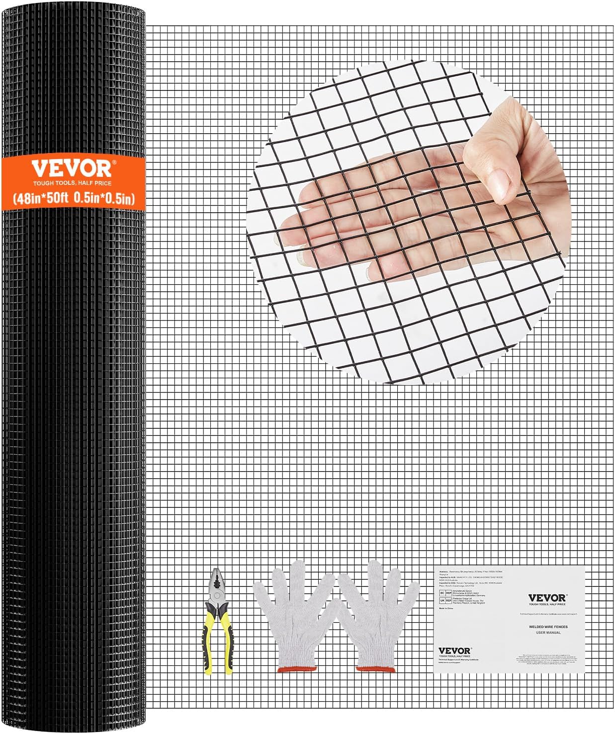 VEVOR Hardware Cloth 48in x 50ft Galvanized Wire Mesh Roll