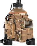 Tactical 64 oz Insulated Water Bottle with Molle Sleeve (Brown)
