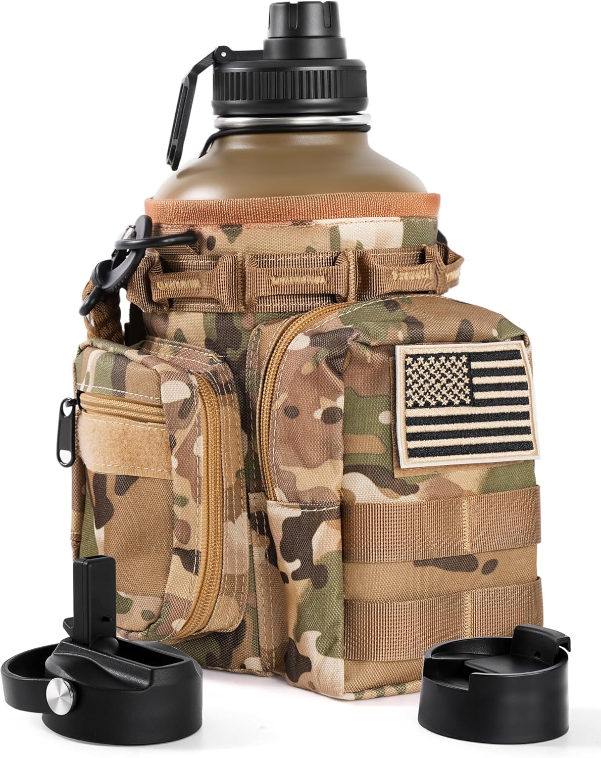 Tactical Half Gallon Water Bottle with Molle Sleeve for Outdoors