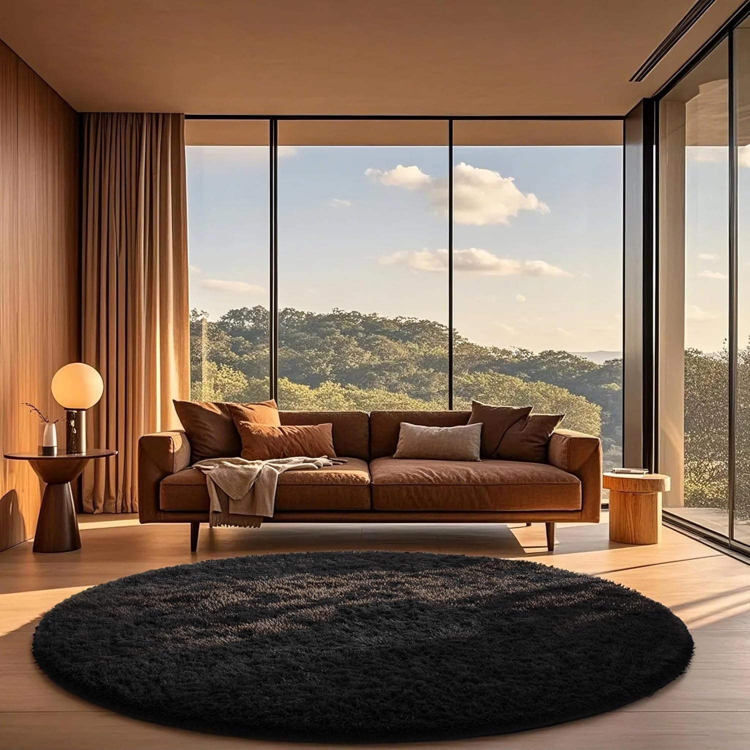 Ophanie Round Rug 6Ft Black Circle Area Rug for Cozy Spaces