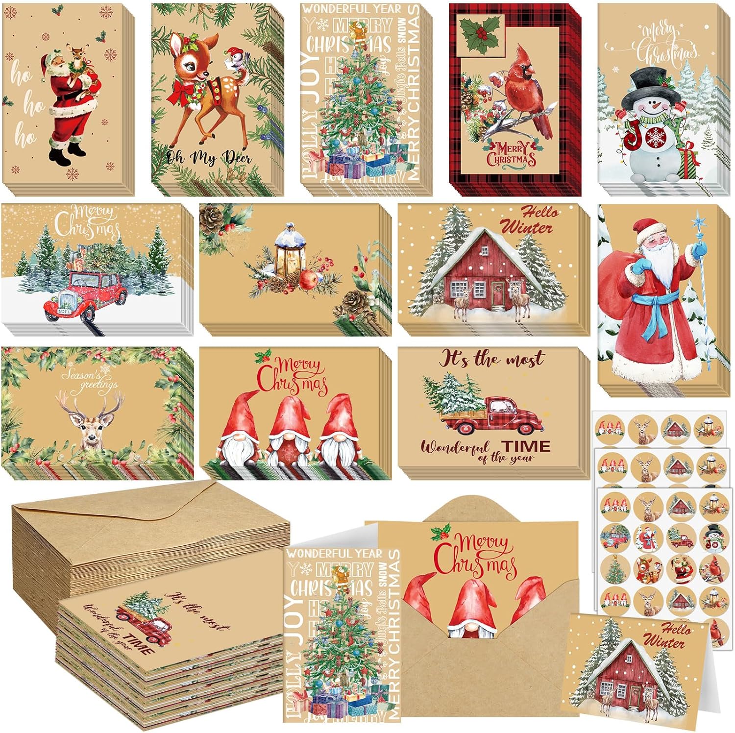 360 Sets Vintage Christmas Cards with Envelopes and Stickers