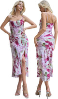Wedding Guest Satin Slip Midi Dress Spaghetti Strap - Elegant Chic