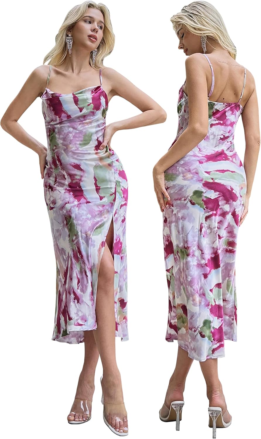Elegant Satin Slip Cocktail Midi Dress for Women Events