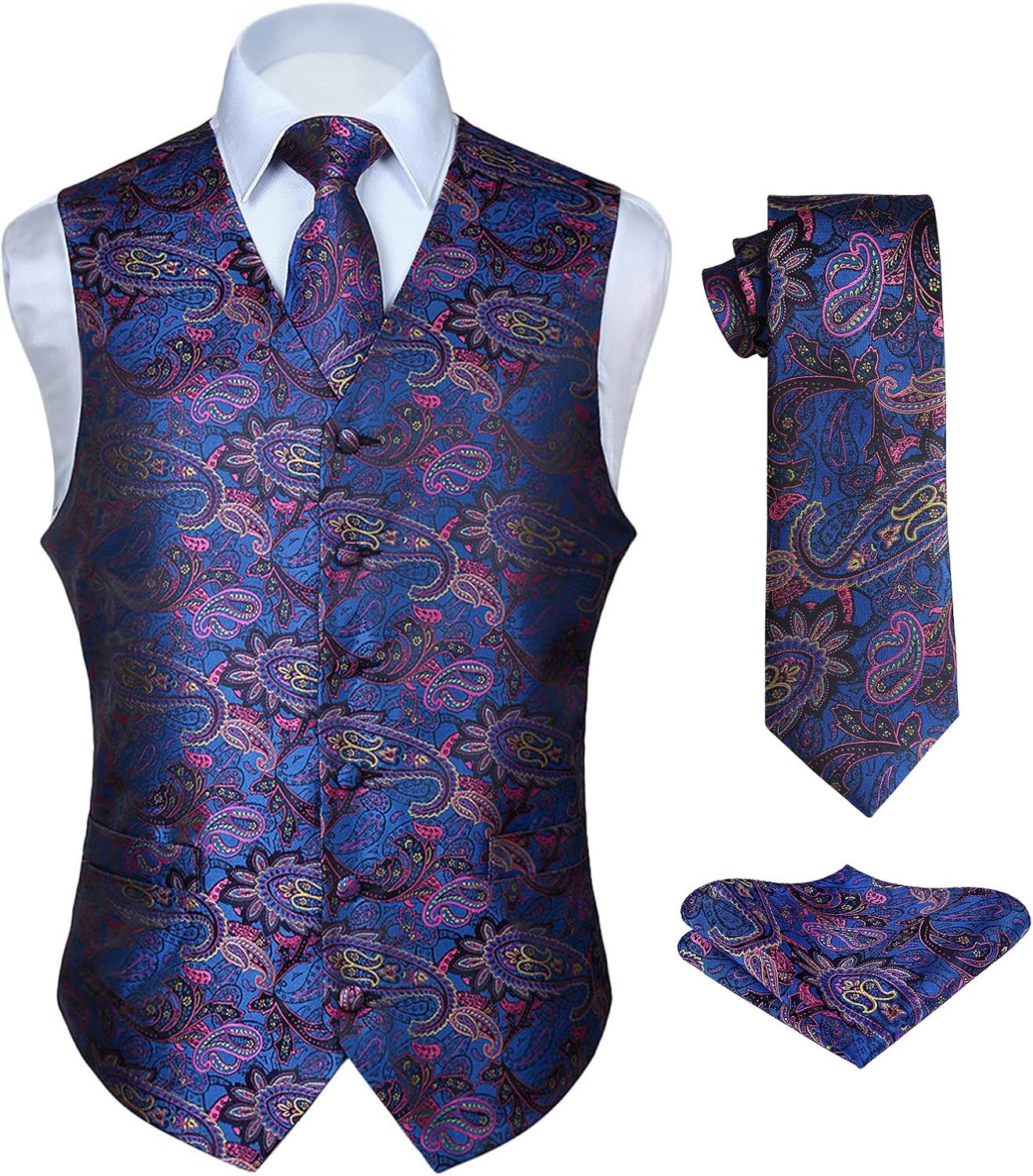 HISDERN Mens Vest Tie Set 3PC for Weddings & Parties