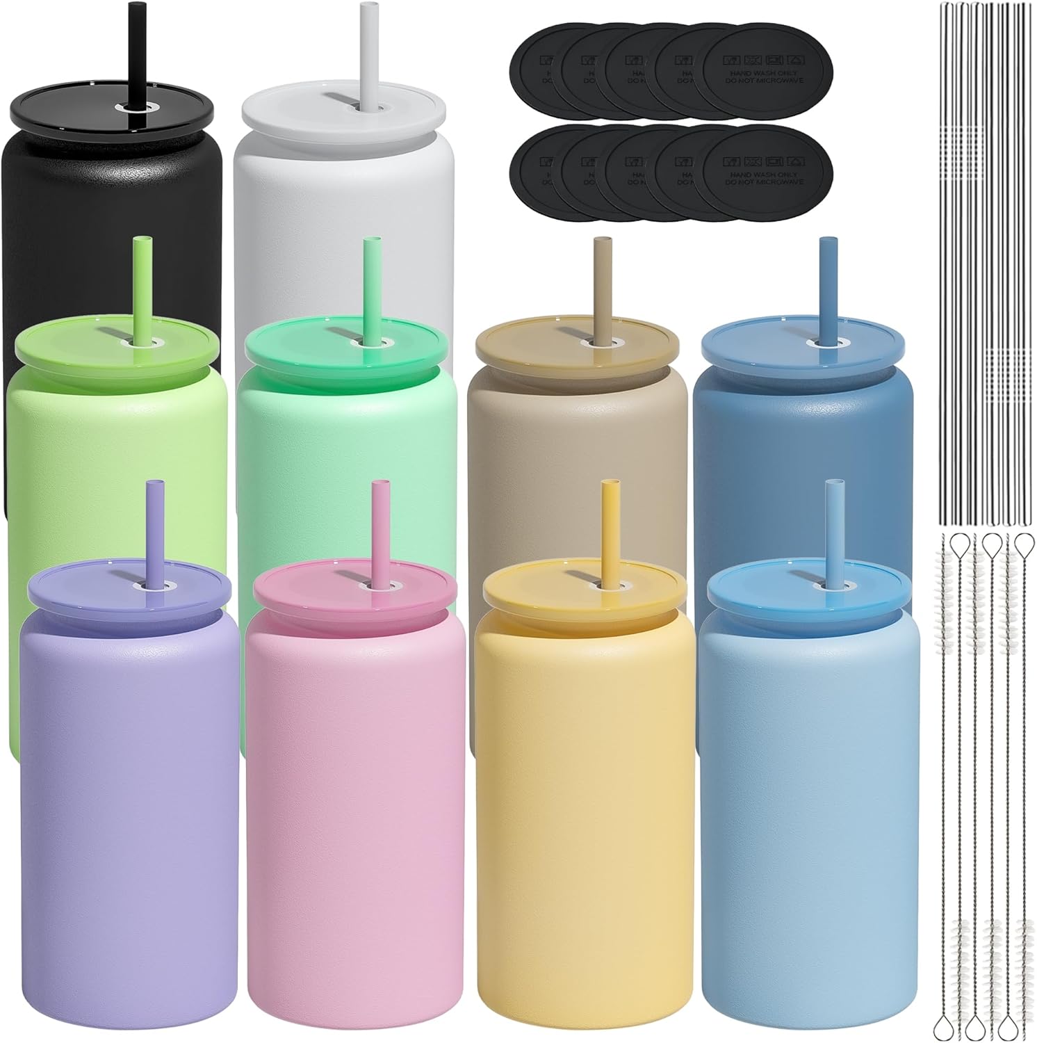 10Pack Glass Cups with Lids and Straws for Every Occasion