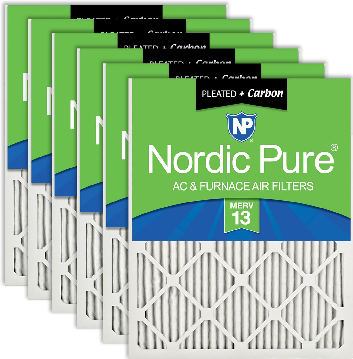 Nordic Pure Pleated Air Filters MERV 13 Plus Carbon 6 Pack