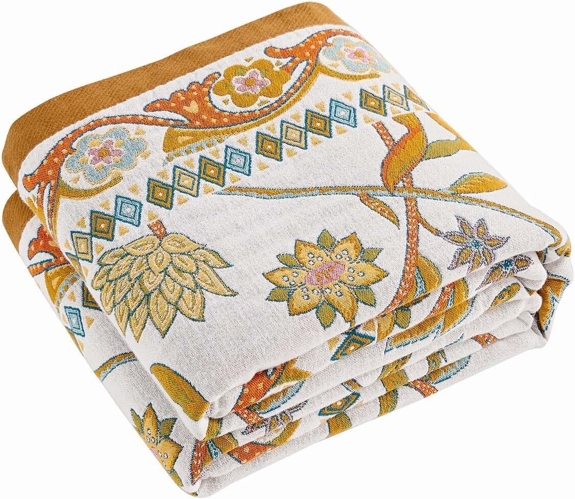 Fall Throw Blanket for Couch - Brown Boho Decorative Quilt