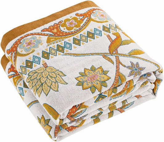 Fall Throw Blanket for Couch - Brown Boho Decorative Quilt