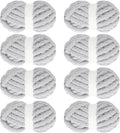 Chunky Chenille Yarn for Crocheting 8 Pack - Soft Jumbo Smoke Grey
