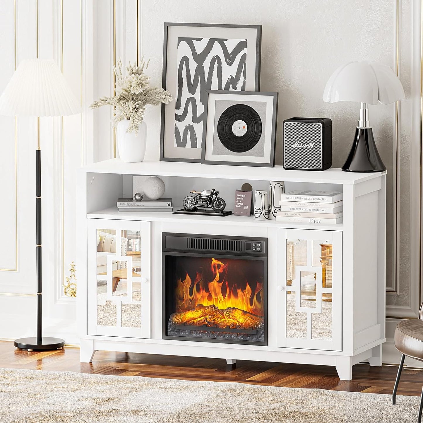 Farmhouse TV Stand with Electric Fireplace - VINGLI