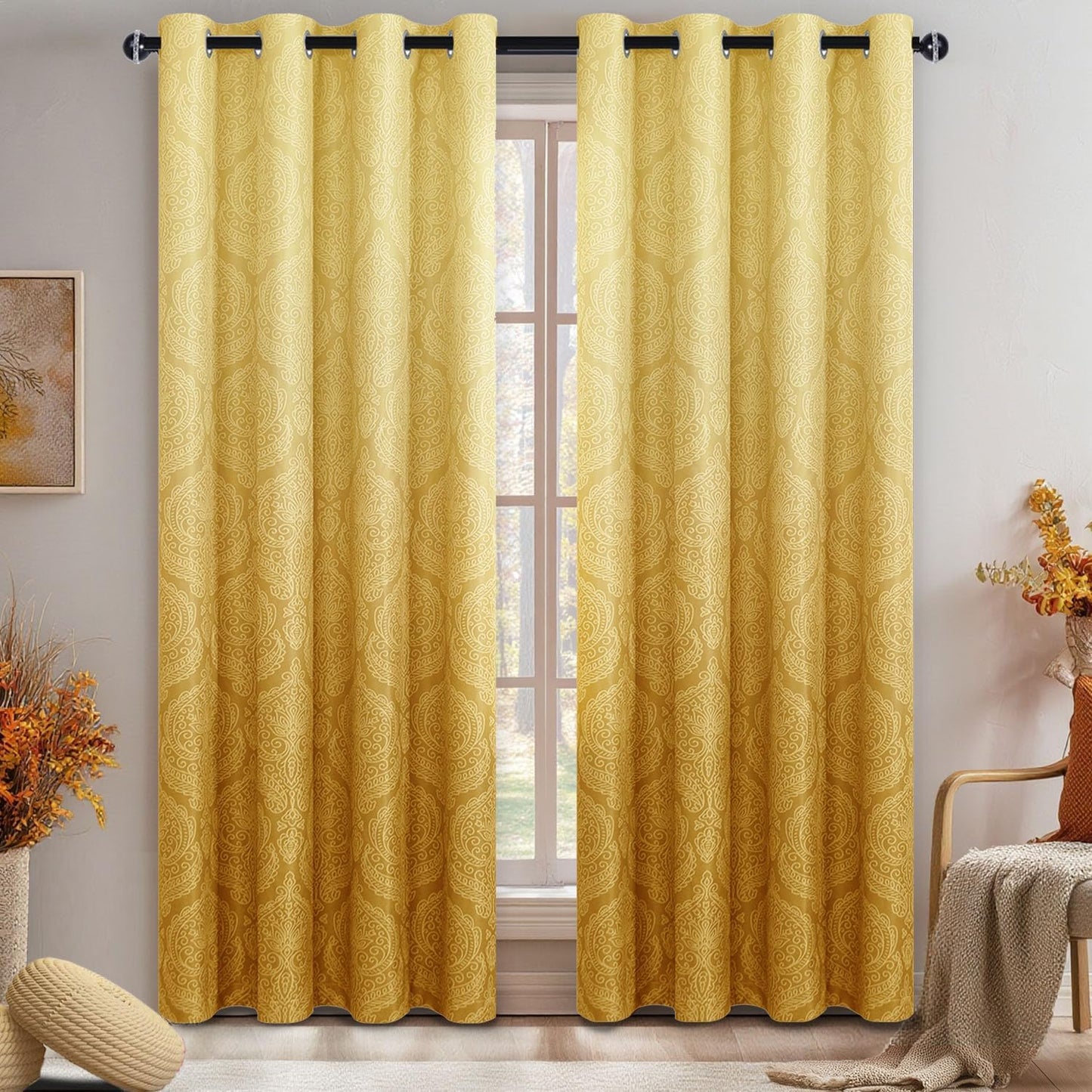 DWCN Ombre Blackout Curtains for Bedroom - Elegant Damask Design
