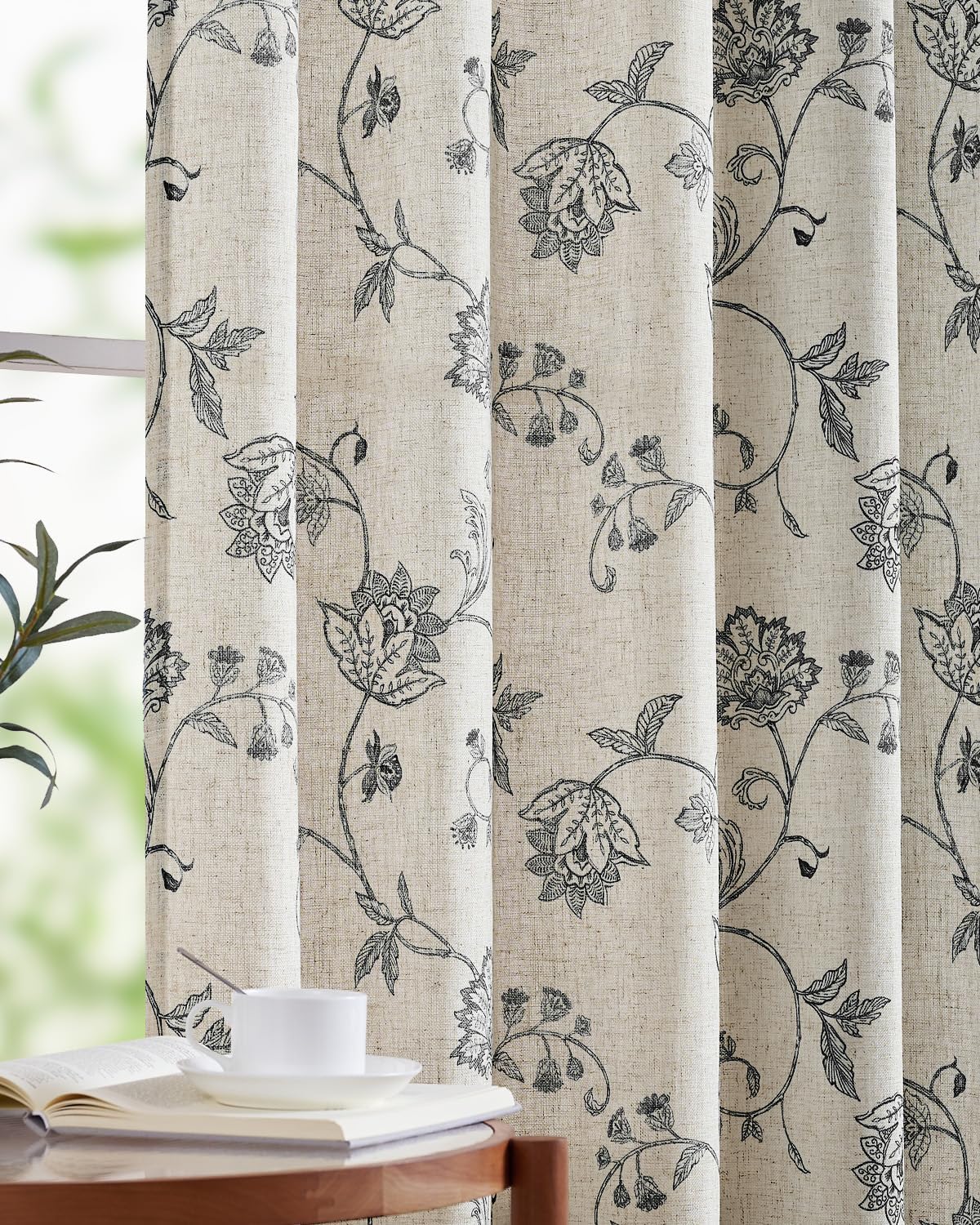 Jinchan Floral Linen Blend Curtains for Living Room & Bedroom