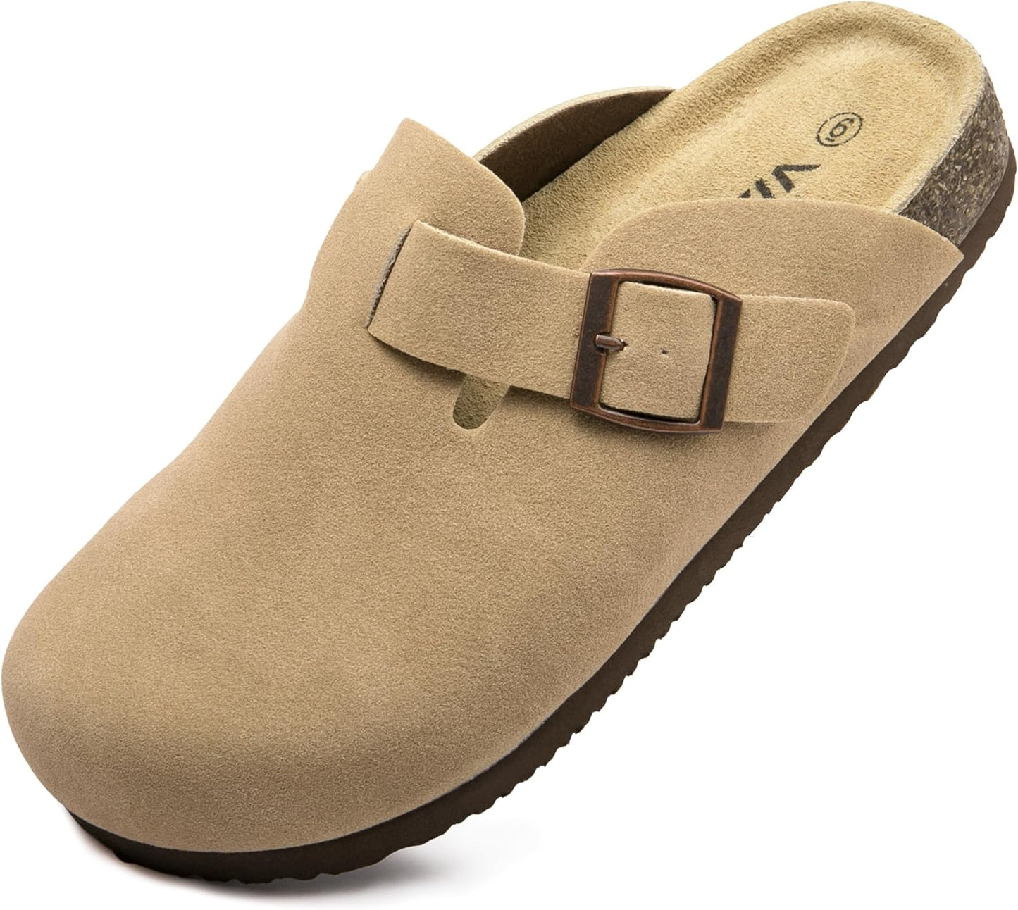 Comfort Suede Clogs with Cork Footbed and Arch Support Mules