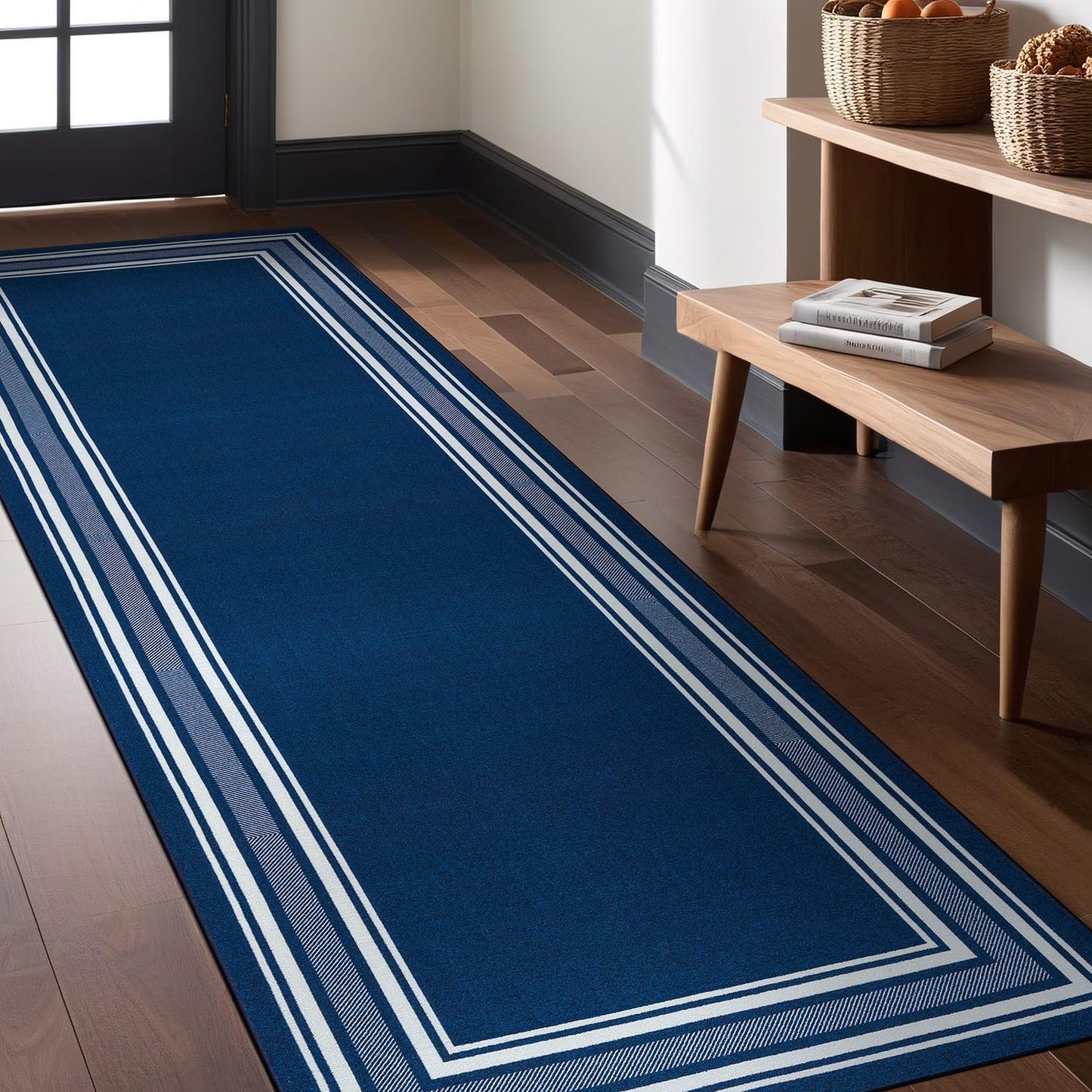 Modern Bordered Non Slip Indoor Runner Rugs for Living Room