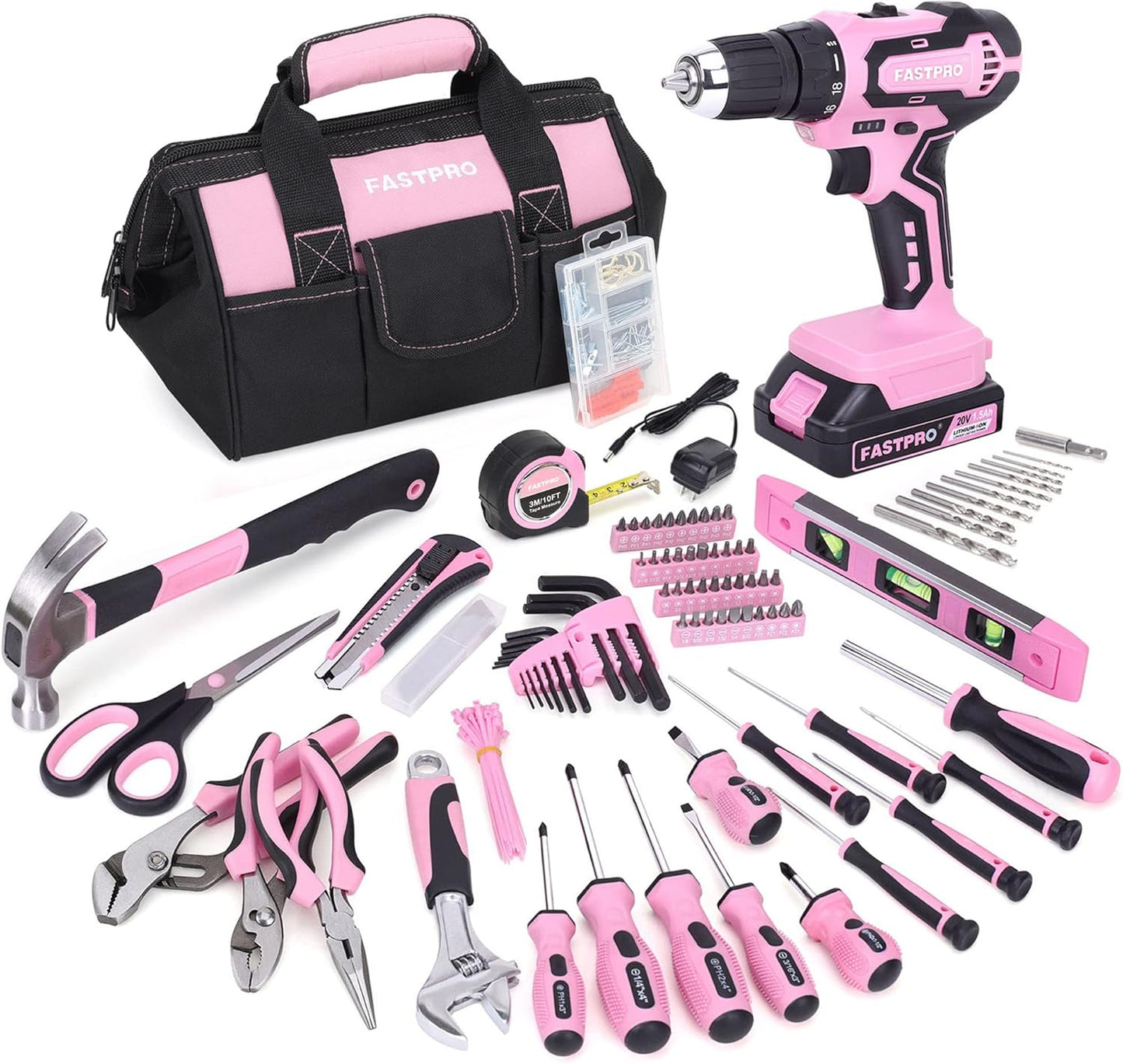 FASTPRO 232-Piece Pink Cordless Drill Driver and Tool Set