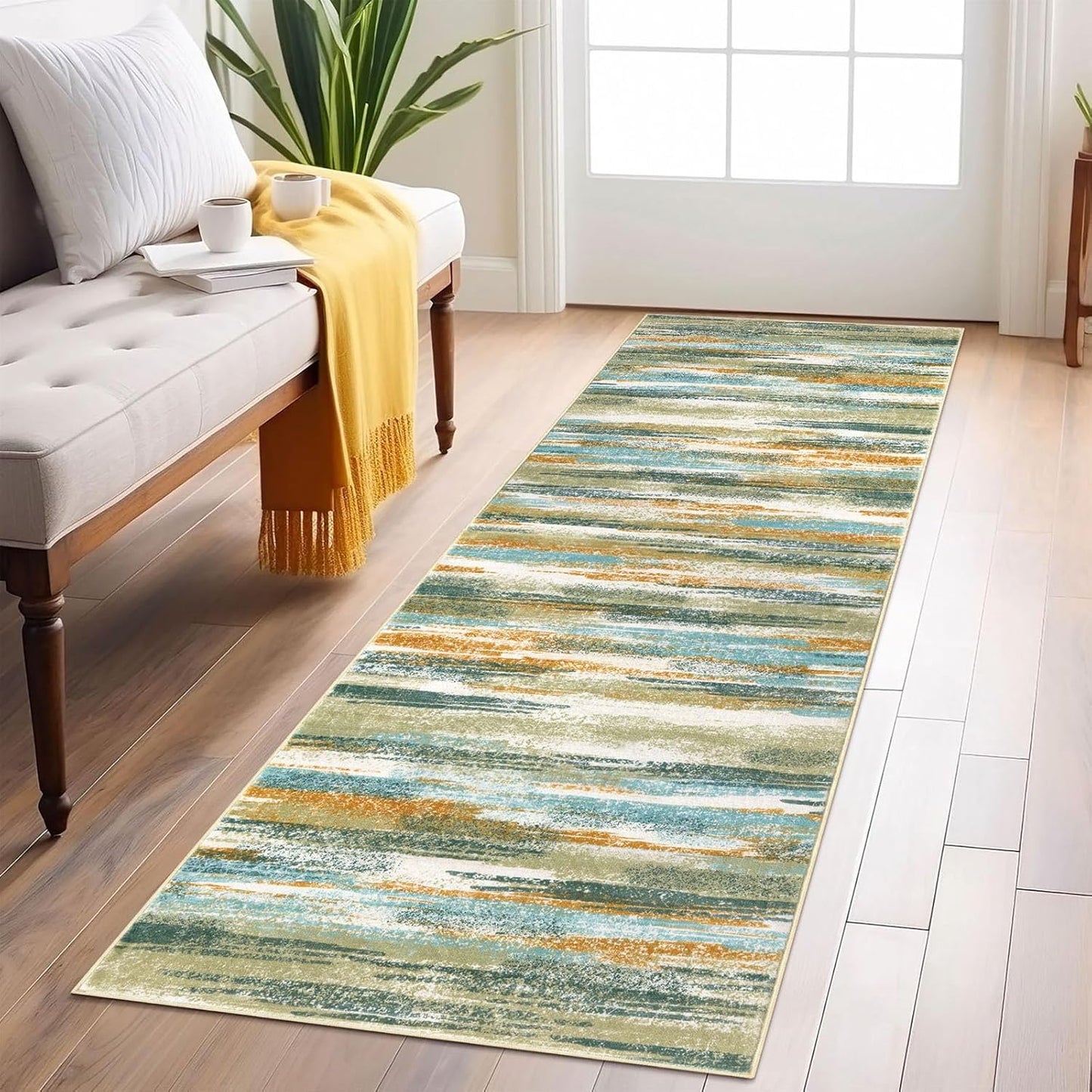Modern Abstract Runner Rug 2x6 for Kitchen and Hallway Decor