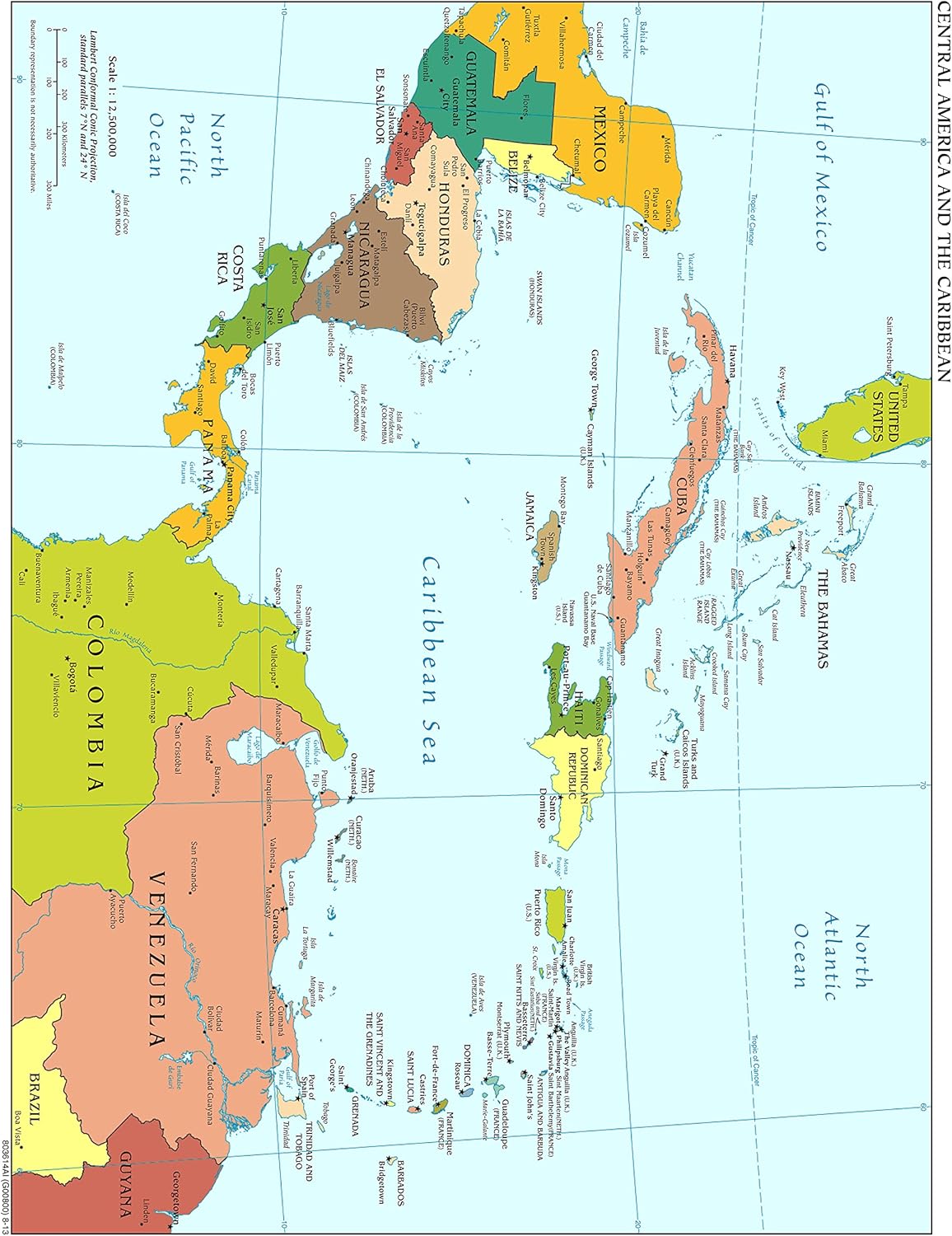 Large 24x31 Central America Political Map: Cities & Capitals