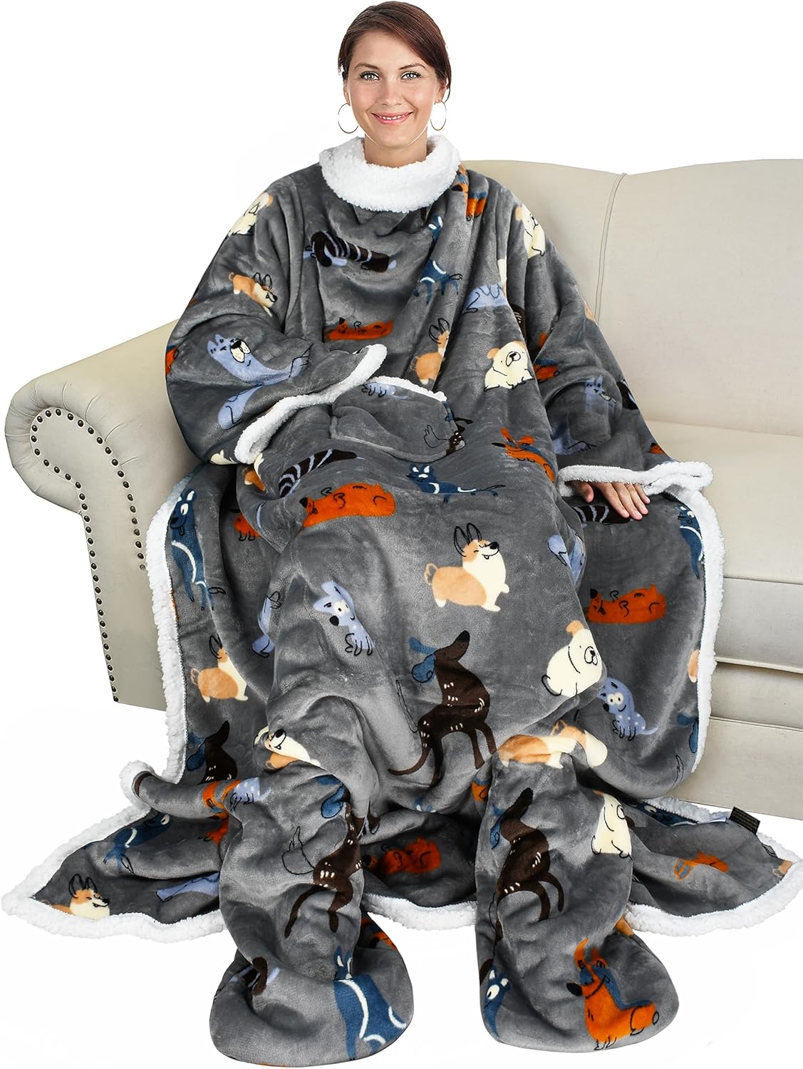 Catalonia Sherpa Wearable Blanket with Sleeves & Foot Pockets