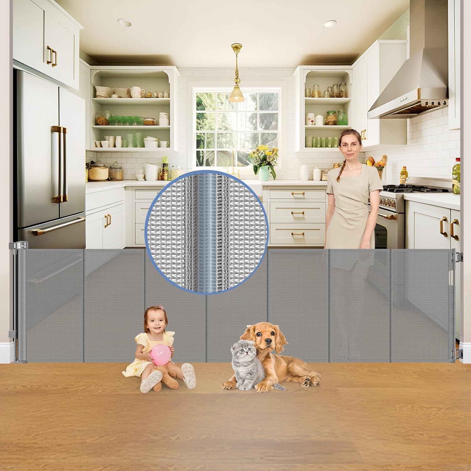 Reinforced 150 Inch Wide Retractable Baby Gates for Pets and Kids
