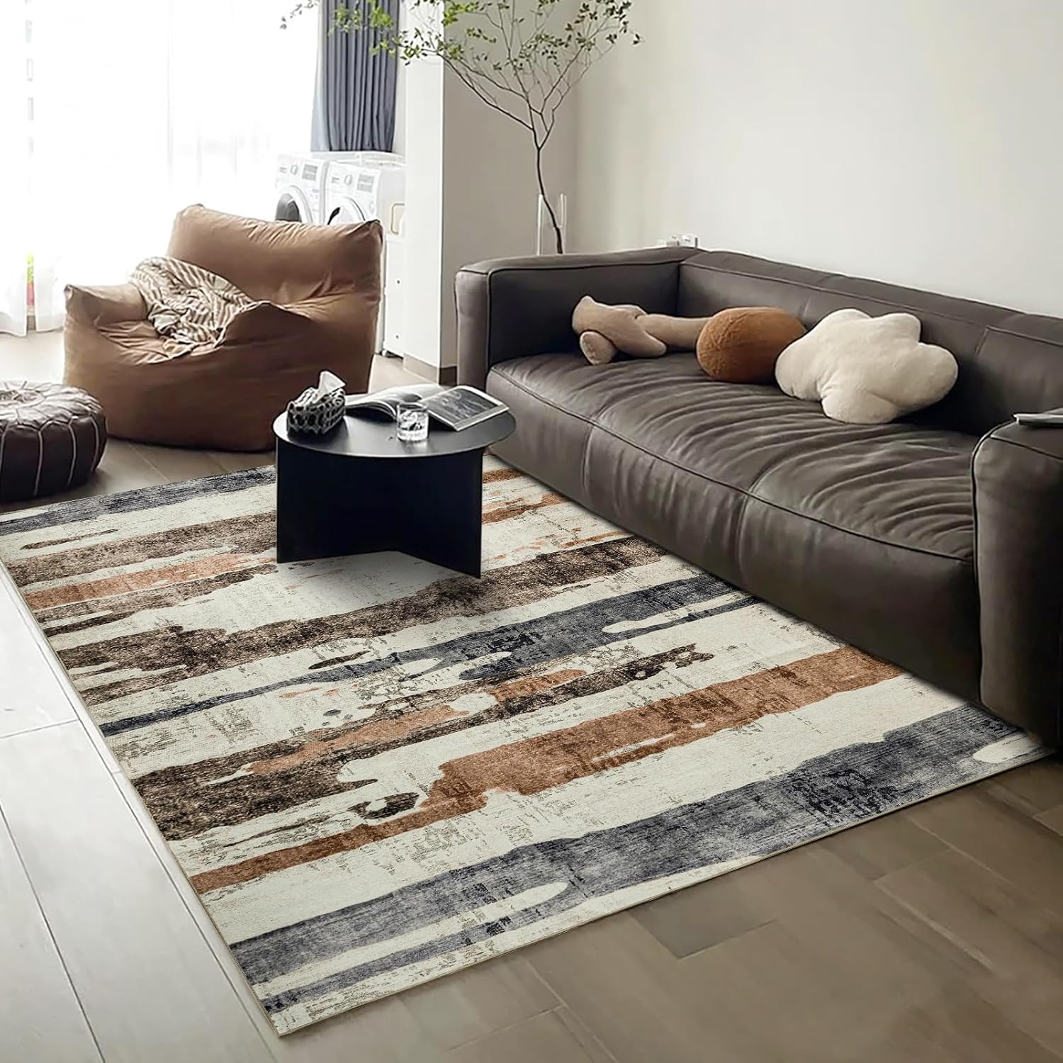 OMERAI Washable Rug 4ftx6ft Abstract Non Slip Stain Resistant Carpet