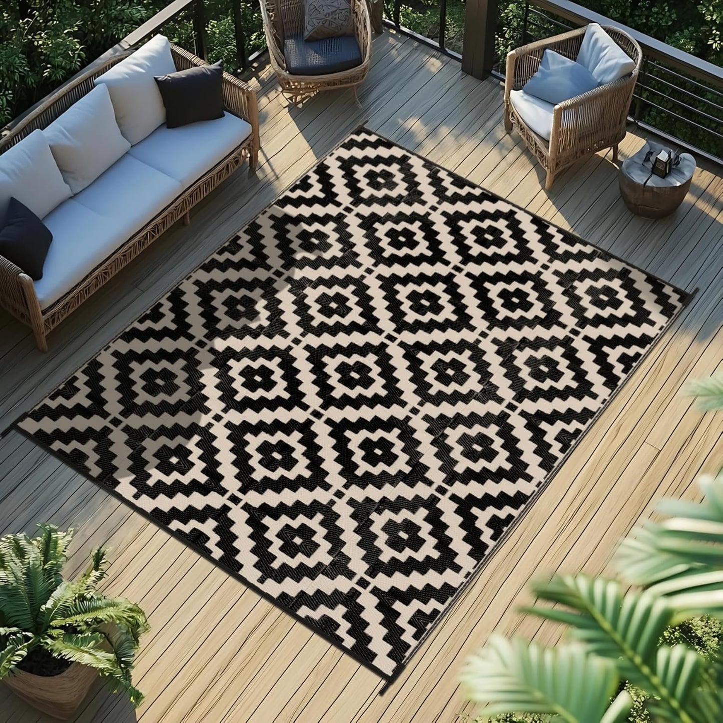 Favoyard Outdoor Rug 8x10 ft Waterproof Reversible for Patio