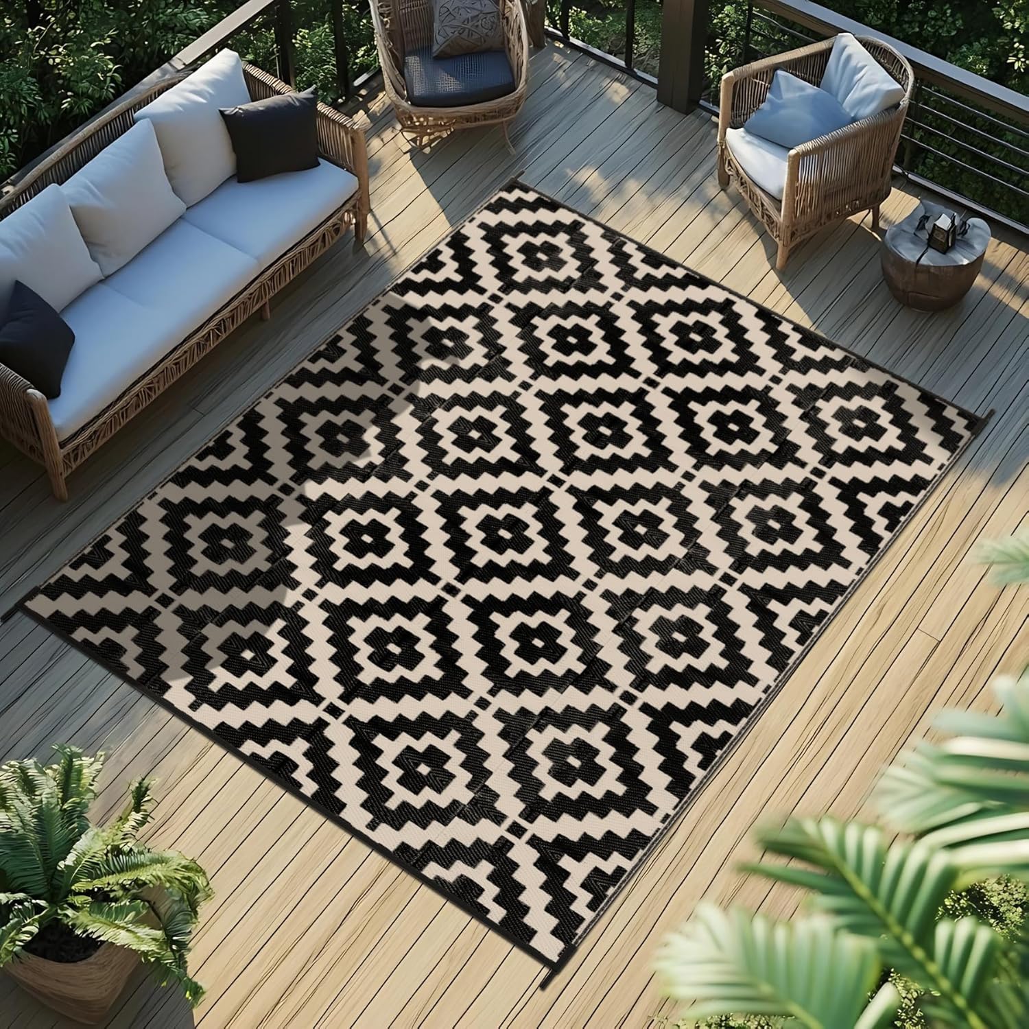 Favoyard Outdoor Rug 8x10 ft Waterproof Reversible for Patio