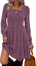 Sampeel Womens Square Neck Long Sleeve Babydoll Sweater Dress It's
