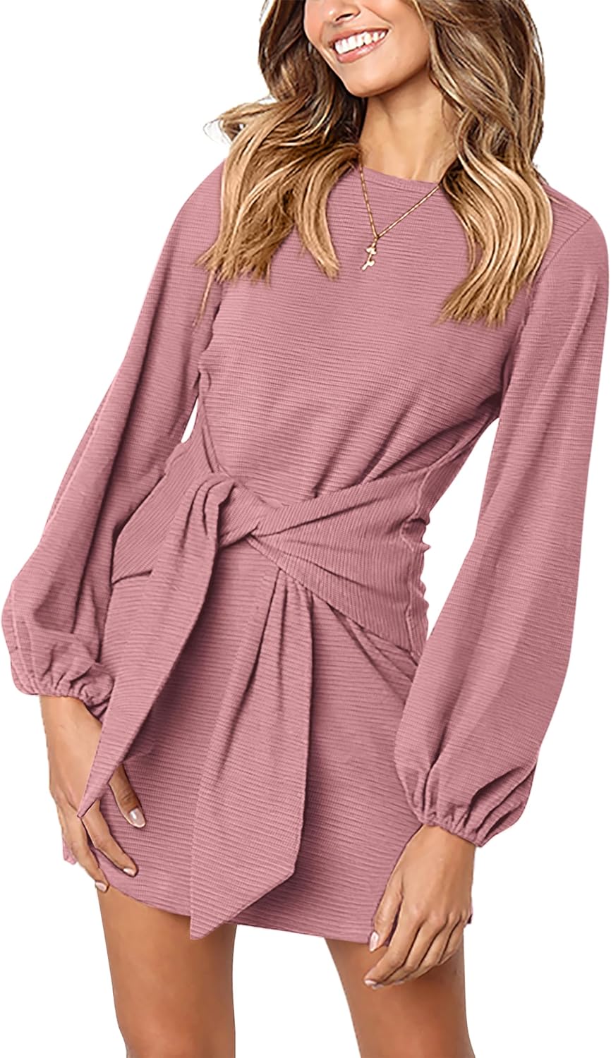 PRETTYGARDEN Womens Fall Elegant Long Sleeve Short Dress