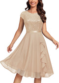 MISSMAY Women's Glitter Sequin Ruffle Cocktail Prom Dress - Knee