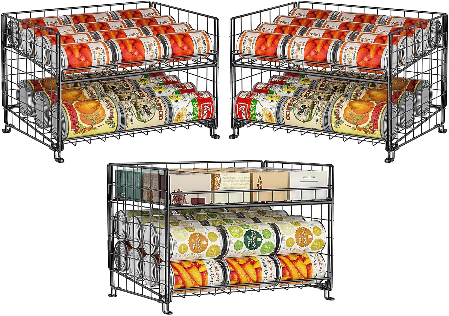 Adjustable Rack Organizer for Kitchen Pantry - 3 Pack Storage