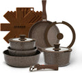 Kitchen Cookware Set Nonstick Granite Coating - 15-Piece Space-Saving