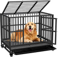 Dog Crate with Removable Tray and Wheels - Indestructible Steel Kennel