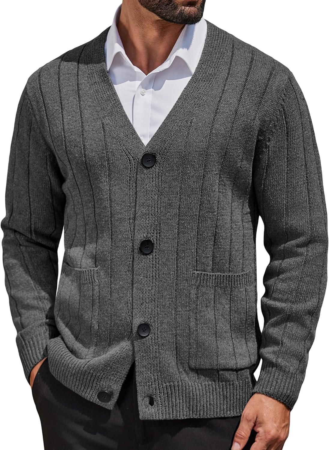 COOFANDY Men's Cardigan Sweater - Stylish Cable Knit Design