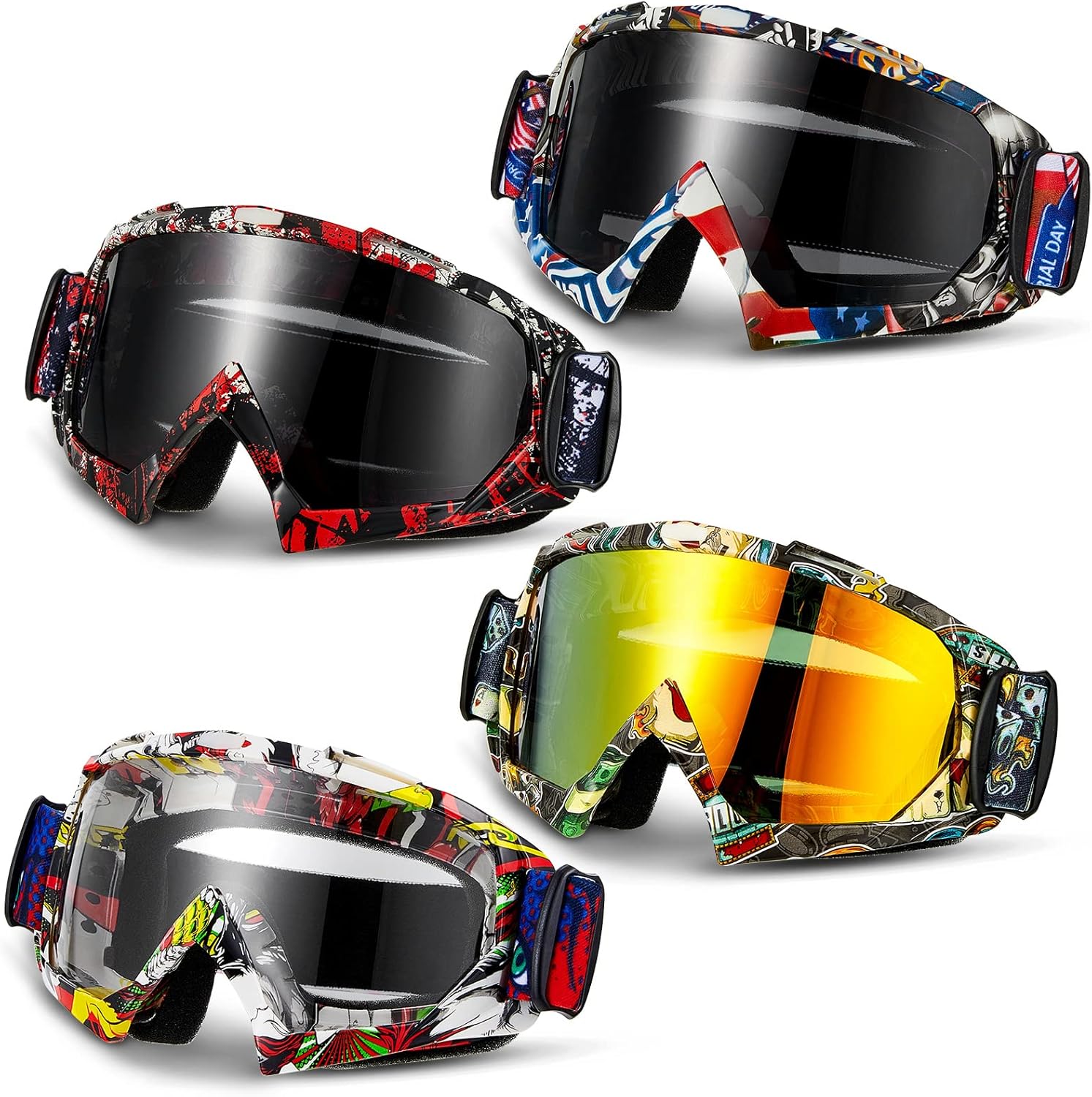 Tallew 4 Pairs Dirt Bike Goggles for Men and Women Riders