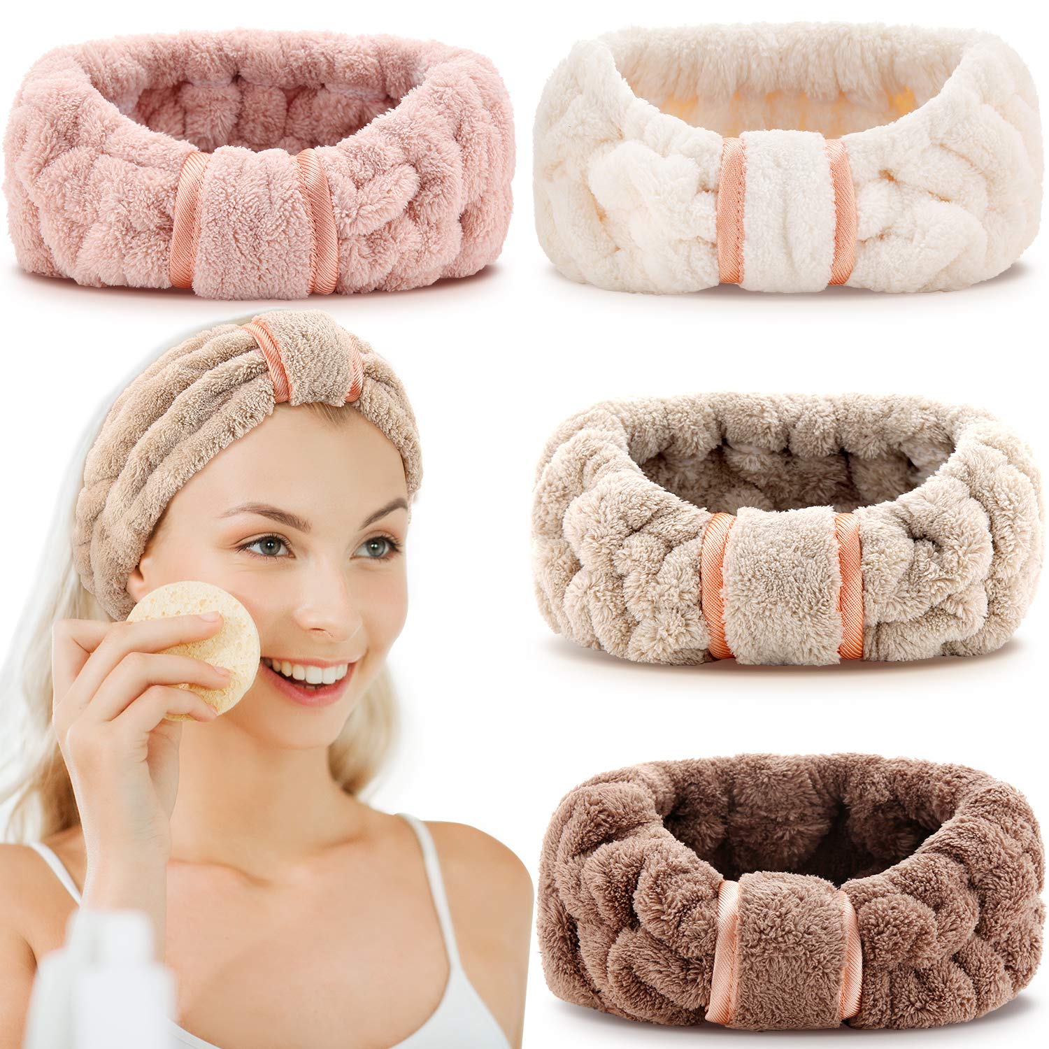 WILLBOND 4 Pack Microfiber Spa Headbands. Luxe Comfort & Style!